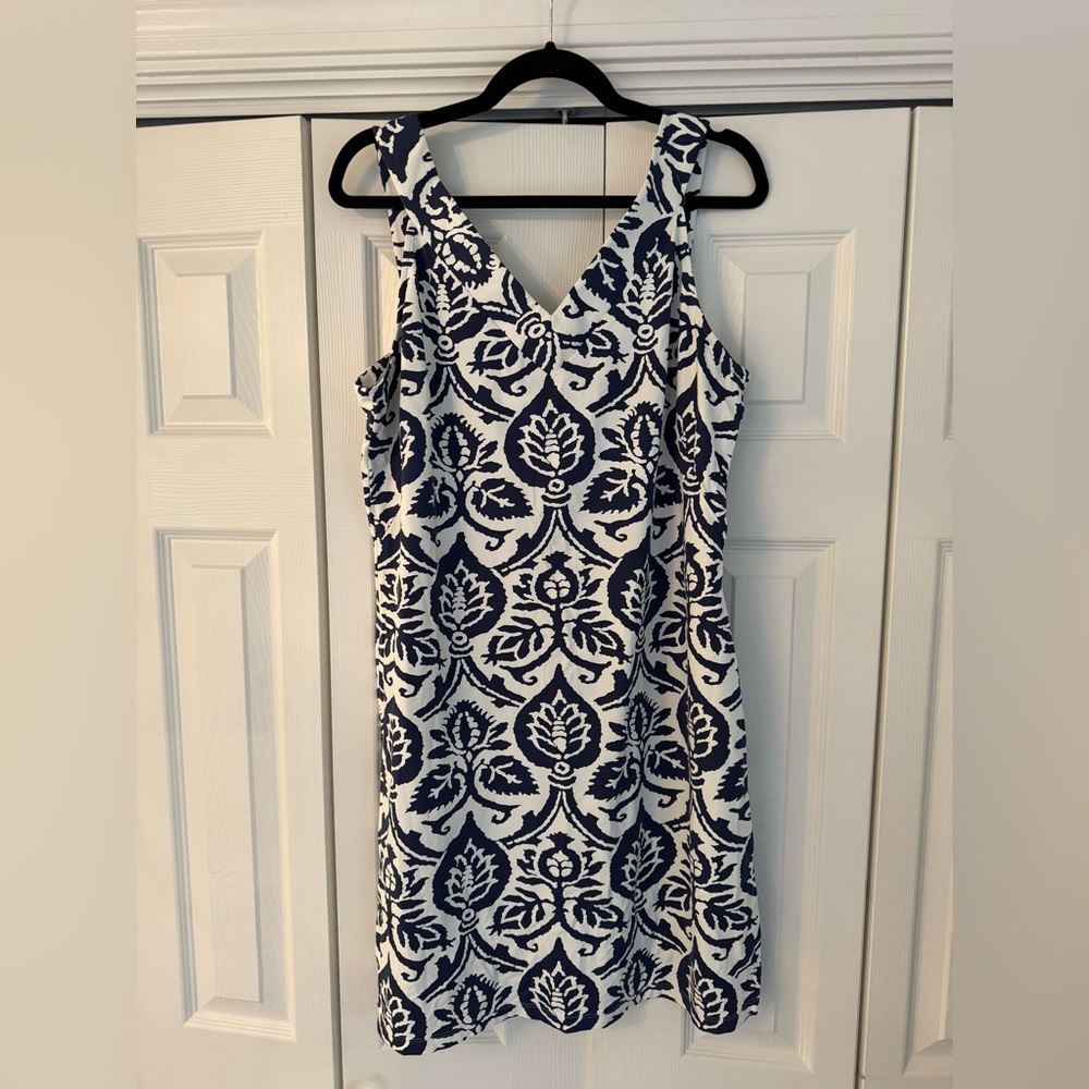 J. McLaughlin Navy and White Leaf Print Mini Dress